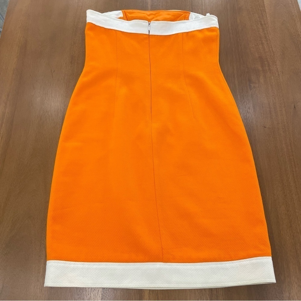 David Meister Strapless Retro Orange White Dress - Picture 9 of 13